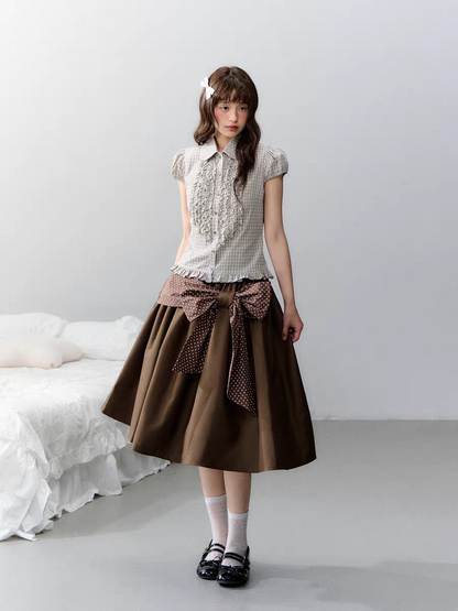 Narratorgirls. Original Design Polka Dot Bow Puffy Midi Skirt