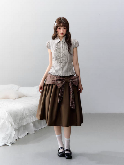 Narratorgirls. Original Design Polka Dot Bow Puffy Midi Skirt