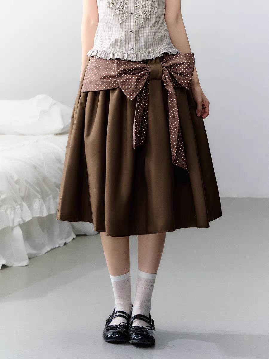 Narratorgirls. Original Design Polka Dot Bow Puffy Midi Skirt