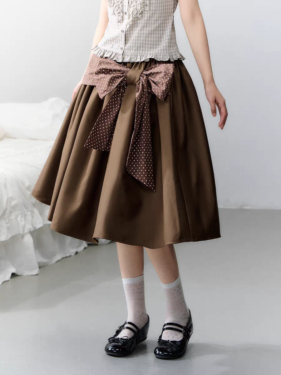 Narratorgirls. Original Design Polka Dot Bow Puffy Midi Skirt