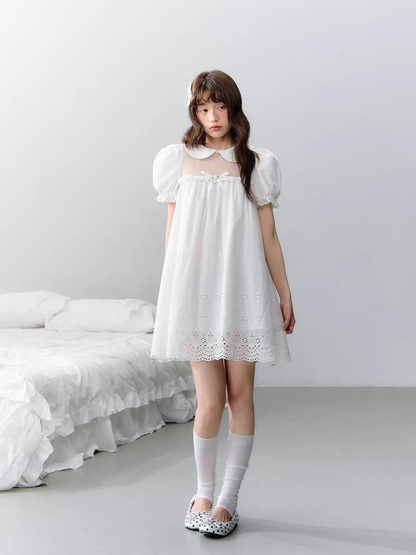 Narratorgirls. Original Design White Cutout Embroidered Floral Mesh Dress
