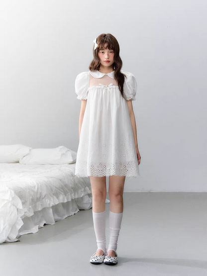 Narratorgirls. Original Design White Cutout Embroidered Floral Mesh Dress