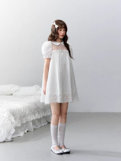 Narratorgirls. Original Design White Cutout Embroidered Floral Mesh Dress