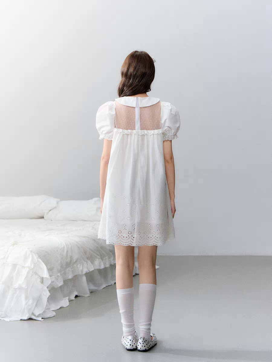 Narratorgirls. Original Design White Cutout Embroidered Floral Mesh Dress