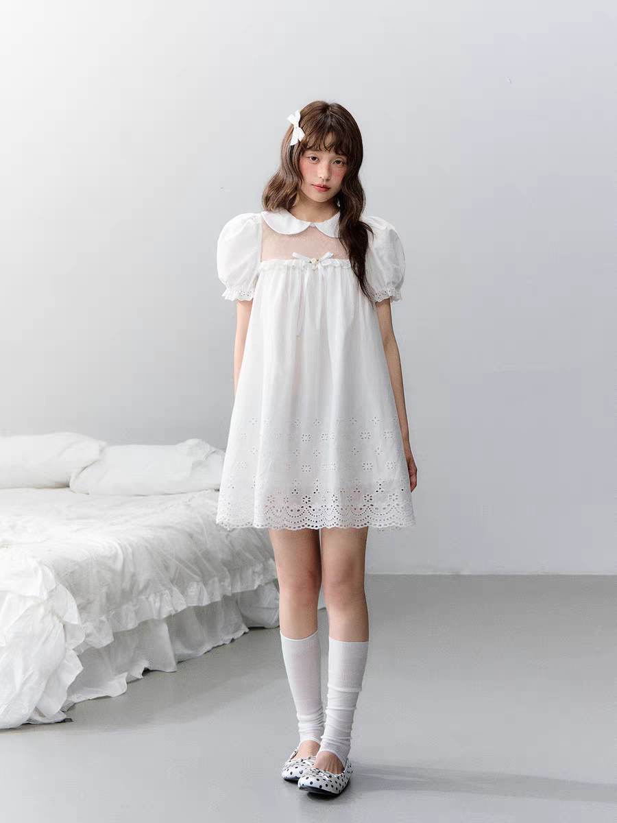 Narratorgirls. Original Design White Cutout Embroidered Floral Mesh Dress