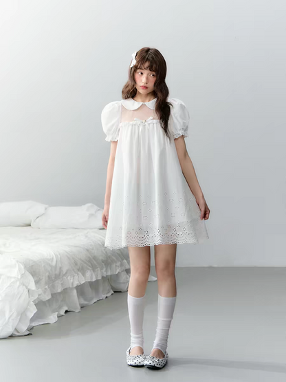 Narratorgirls. Original Design White Cutout Embroidered Floral Mesh Dress