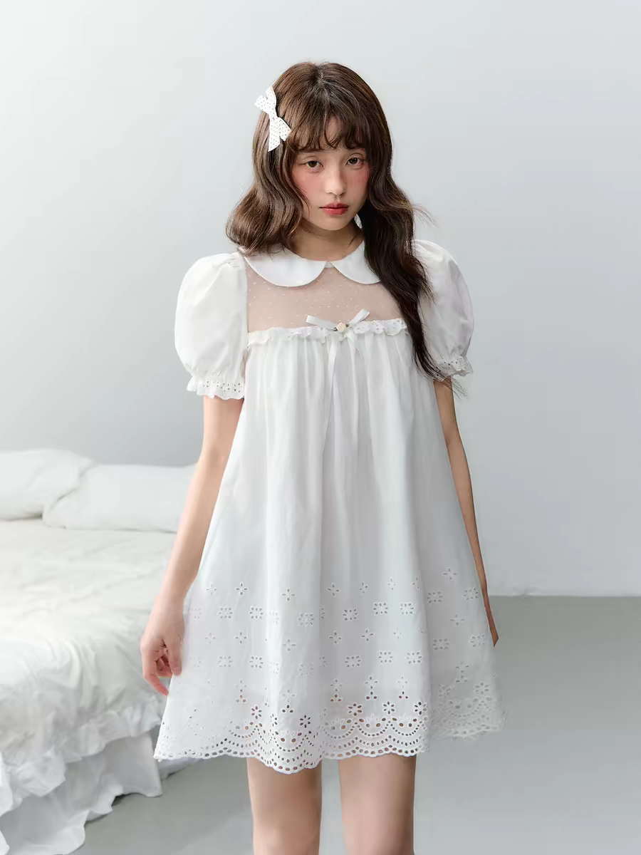 Narratorgirls. Original Design White Cutout Embroidered Floral Mesh Dress