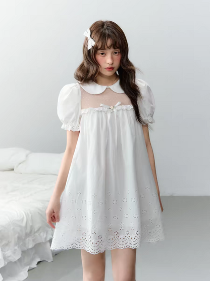 Narratorgirls. Original Design White Cutout Embroidered Floral Mesh Dress