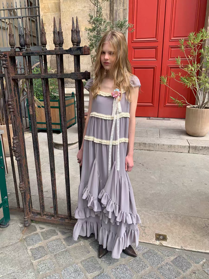 UNOSA. Original Design Panelled Chiffon Maxi Dress with Full Skirt