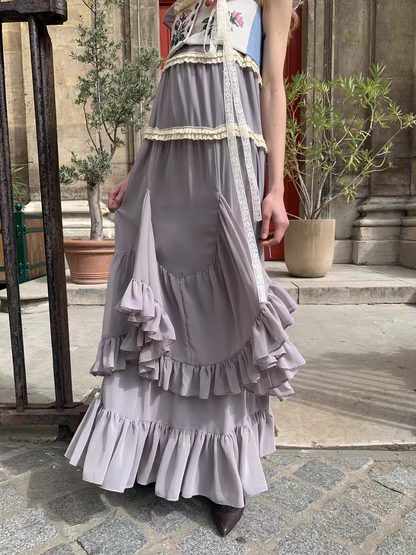 UNOSA. Original Design Panelled Chiffon Maxi Dress with Full Skirt