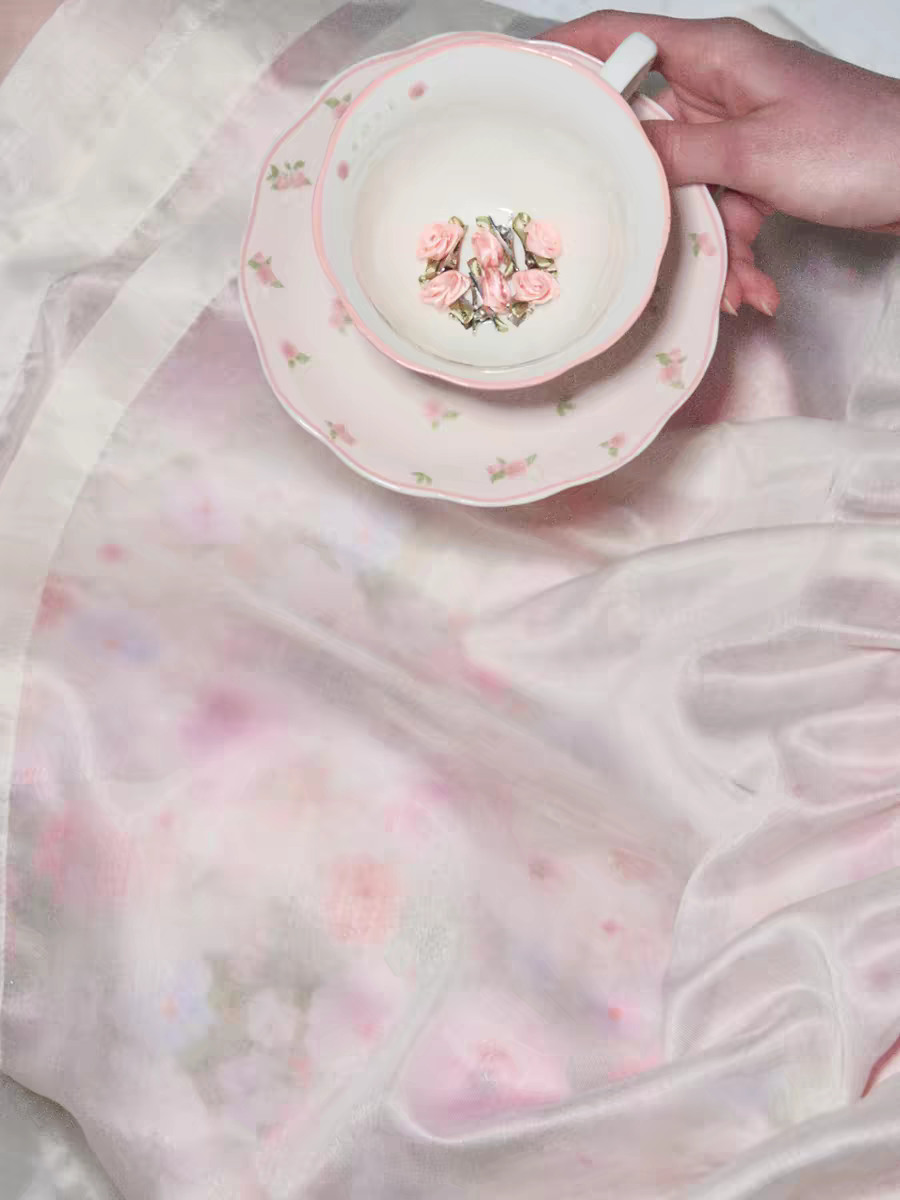 Romance Nanci. Original Design Rose Oil Painting Puff Dress with Peter Pan Collar