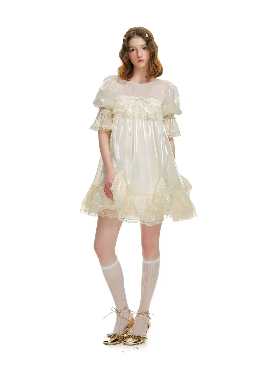 Romance Nanci. Original Design Shimmer Lace Puff Sleeve Dress