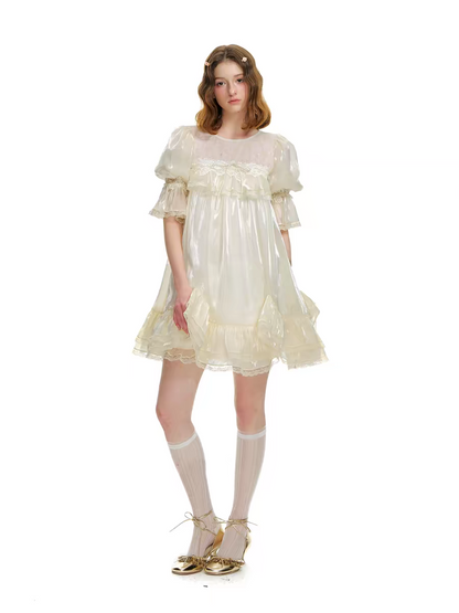 Romance Nanci. Original Design Shimmer Lace Puff Sleeve Dress