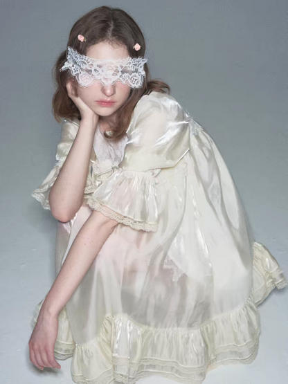 Romance Nanci. Original Design Shimmer Lace Puff Sleeve Dress