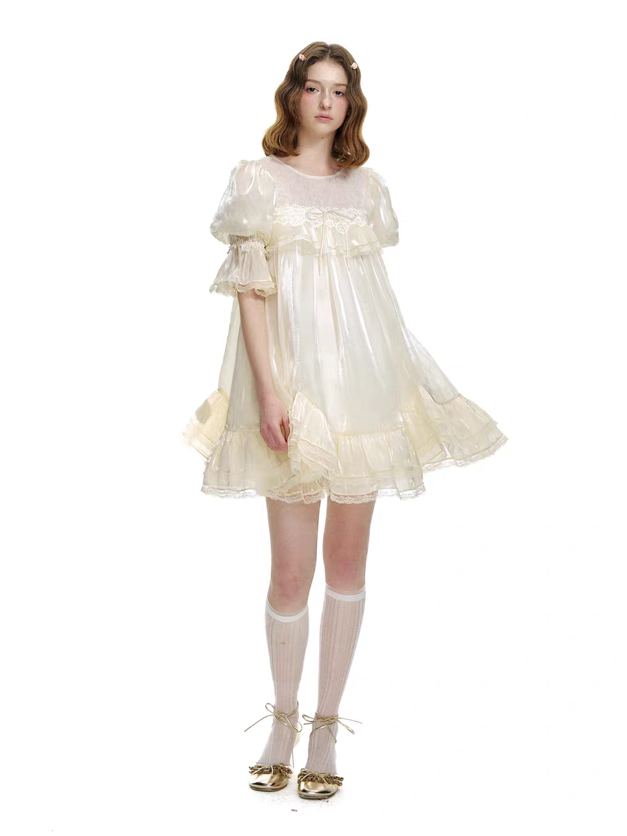 Romance Nanci. Original Design Shimmer Lace Puff Sleeve Dress