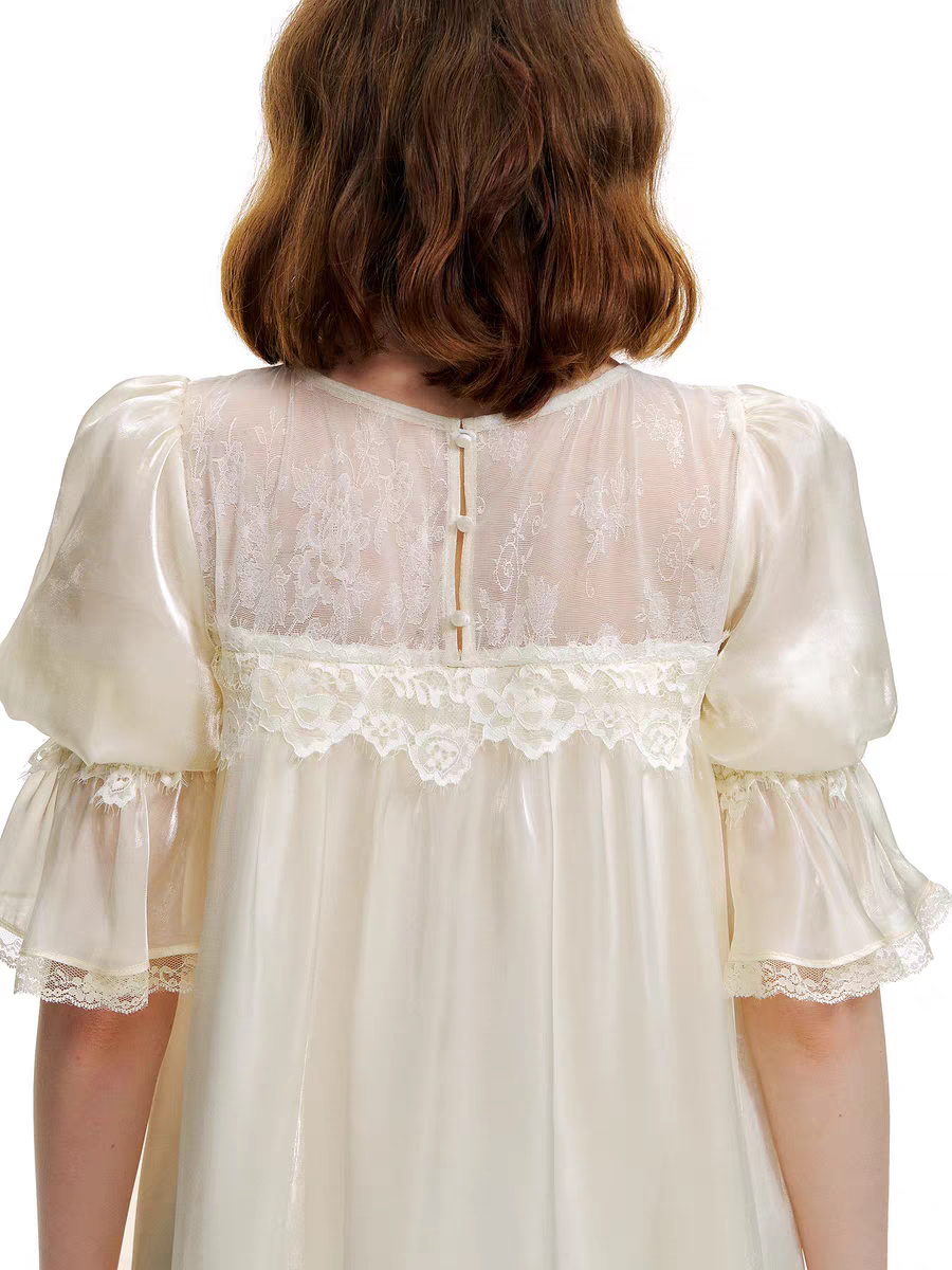 Romance Nanci. Original Design Shimmer Lace Puff Sleeve Dress