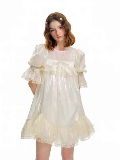 Romance Nanci. Original Design Shimmer Lace Puff Sleeve Dress