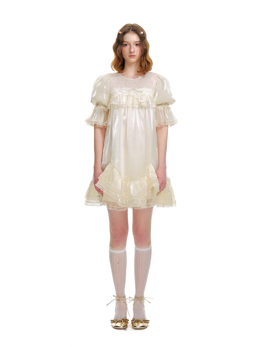 Romance Nanci. Original Design Shimmer Lace Puff Sleeve Dress